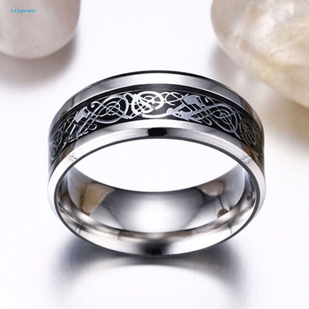 Lilyscent Cincin Titanium Steel Tidak Luntur Untuk Pesta Unisex Motif Naga Wdding Cincin Perhiasan Tidak Luntur