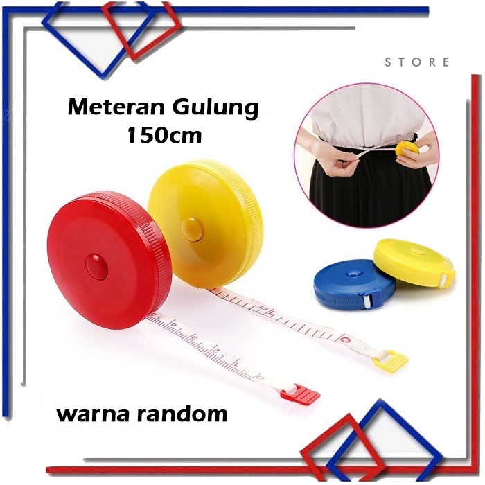 Meteran Gulung Putar 150cm Mini Pengukur Lingkar Perut dan Barang / Meteran Baju Gulung