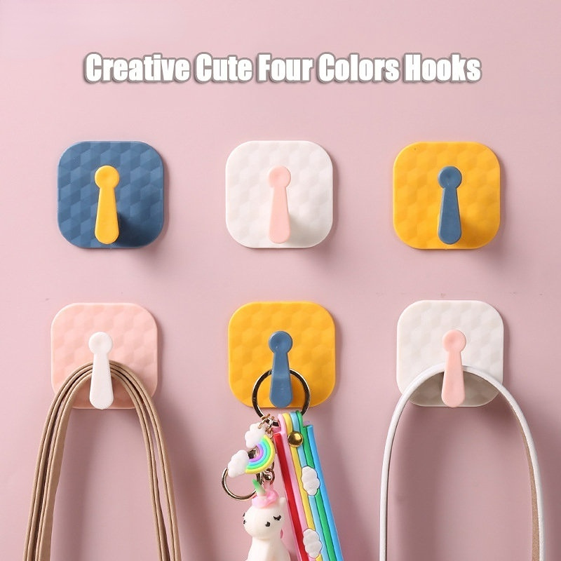 Rumah Kreatif Mulus Plastik Kait Bebas Paku Hemat Ruang Pintu Perekat Diri Rak Gantungan Kamar Mandi Waterproofing Hook Dinding Sederhana Mantel Tas Topi Handuk Tempat Penyimpanan Kunci