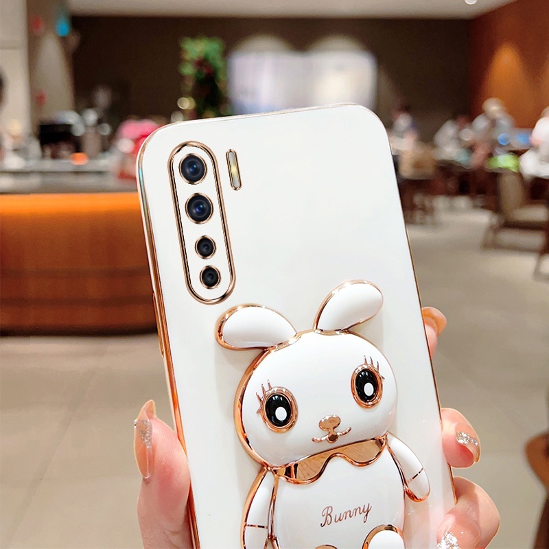 Andyh Case Handphone Untuk OPPO F15 A91 Reno 34g Kartun Lucu Kelinci Kecil Tepi Lurus Soft Shell Mengirim lanyard Silikon
