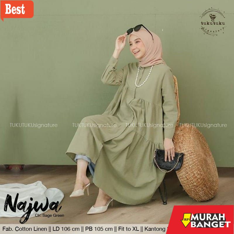 Tunik jumbo terbaru untuk wanita- Najwa Midi Tunik Hitam Putih Polos Long Tunic Jumbo Ld 106 M-XXL S