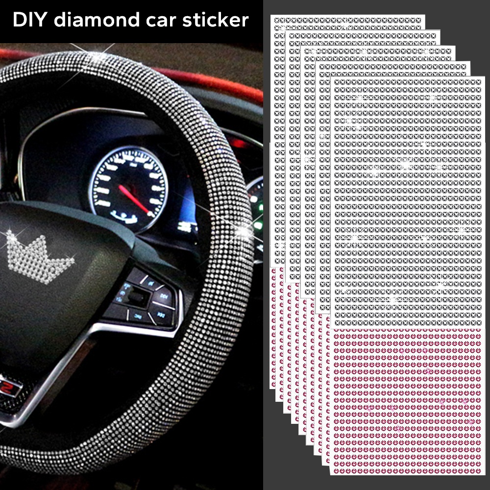 832pcs/lembar Stiker Kristal Mobil 4mm Self-Adhesive Berlian Imitasi Putih Merah Muda Buatan Berlian Setir Ingation Kunci Dekorasi Aksesoris Interior Mobil