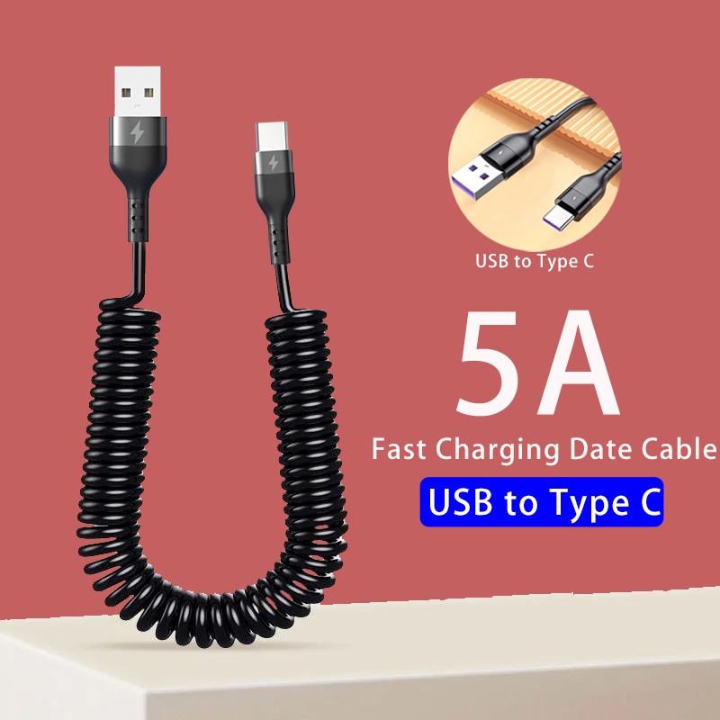 1m/1.5m 5A 66W Musim Semi Ditarik Transmisi Kecepatan Tinggi USB Kabel Data Baru Super Nyaman Tipe-C Mobil Smartphone Kabel