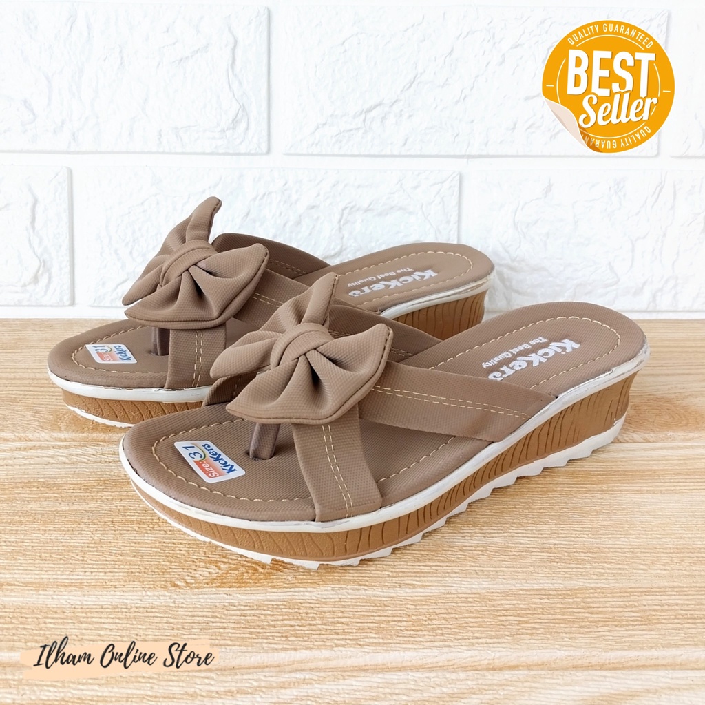 Sandal Wanita Jepit Wedges Ninndy Pita Size 26-40 Coklat