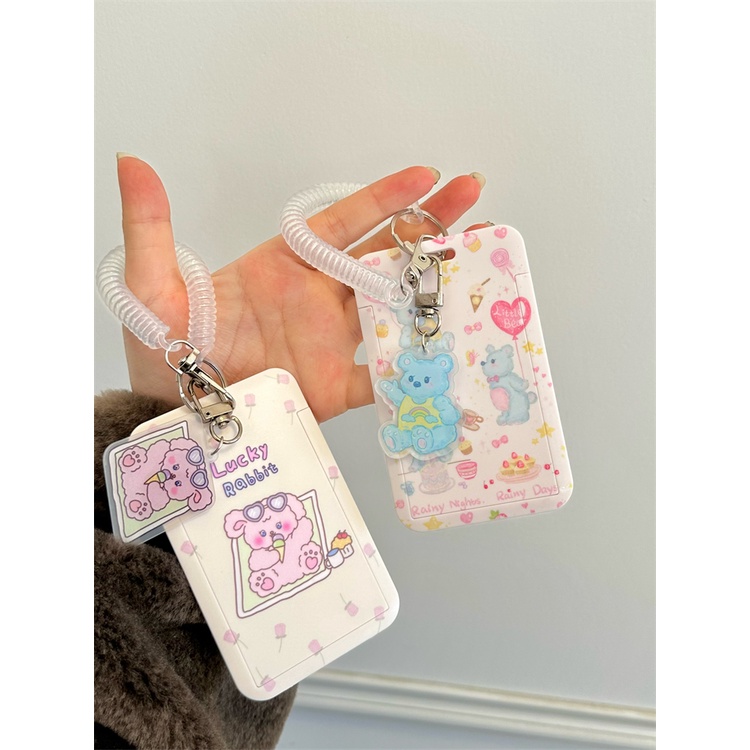 Ins Gadis Hati Lucu Bunny Card Holder Kartu Makan Siswa Kartu Bus Kartu Kontrol Akses Foto ID Holder