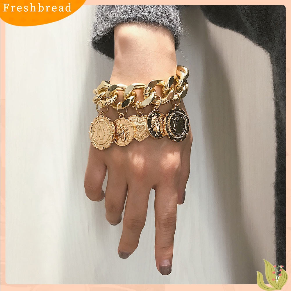 &lt; Freshbread &gt; Hip-Hop Wanita Timbul Cinta Hati Menjuntai Liontin Rantai Gelang Bangle