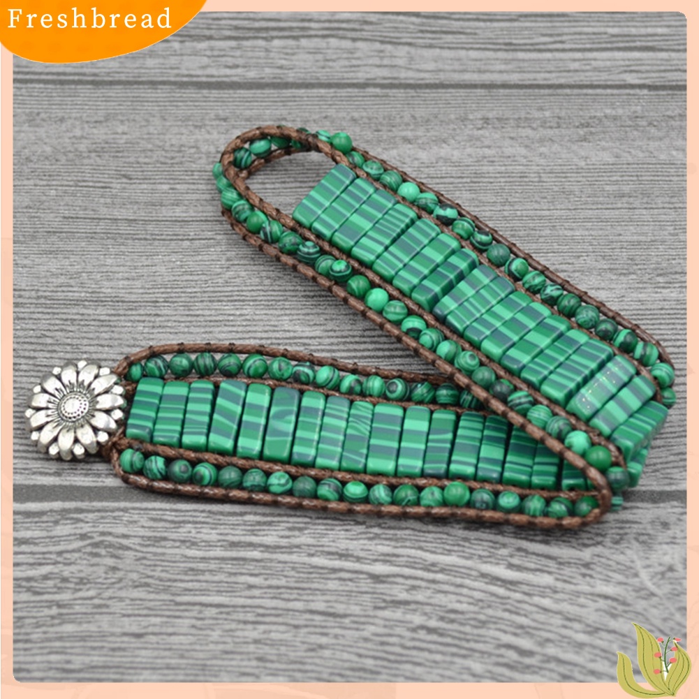 &lt; Freshbread &gt; Boho Wanita Kulit Imitasi Multilayer Malachite Manik-Manik Bunga Gelang Perhiasan