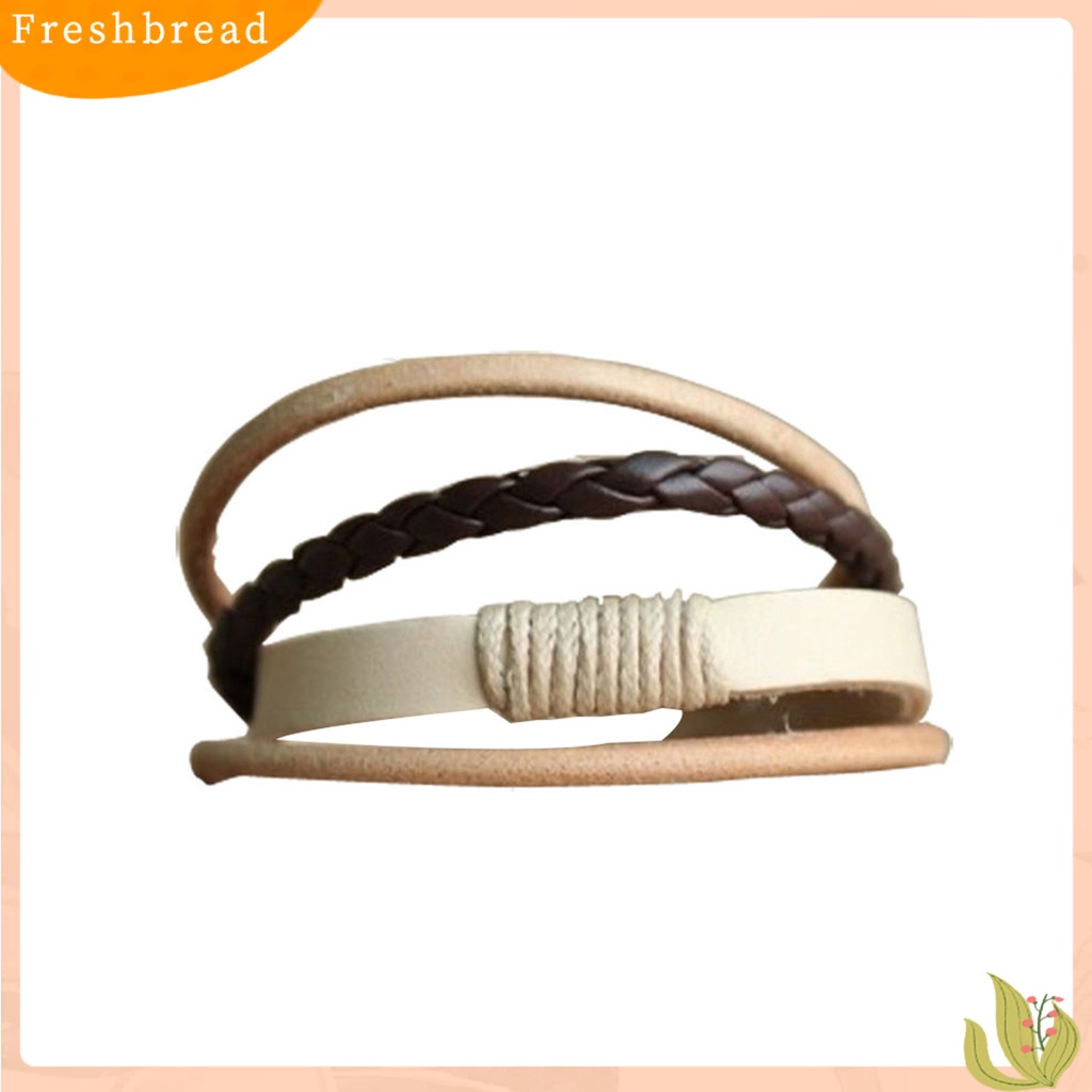 &lt; Freshbread &gt; Gelang Simple Adjustable Unisex Multi-layer Braided Faux Leather Bangle Untuk Belanja