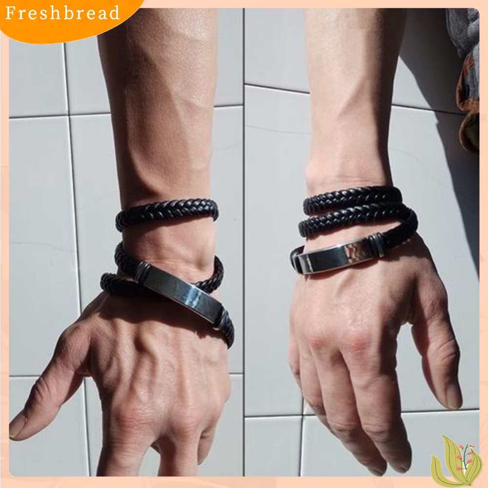 &lt; Freshbread &gt; Pria Panjang Multi-layer Gelang Tali Kulit Imitasi Dikepang Memutar Bangle Perhiasan