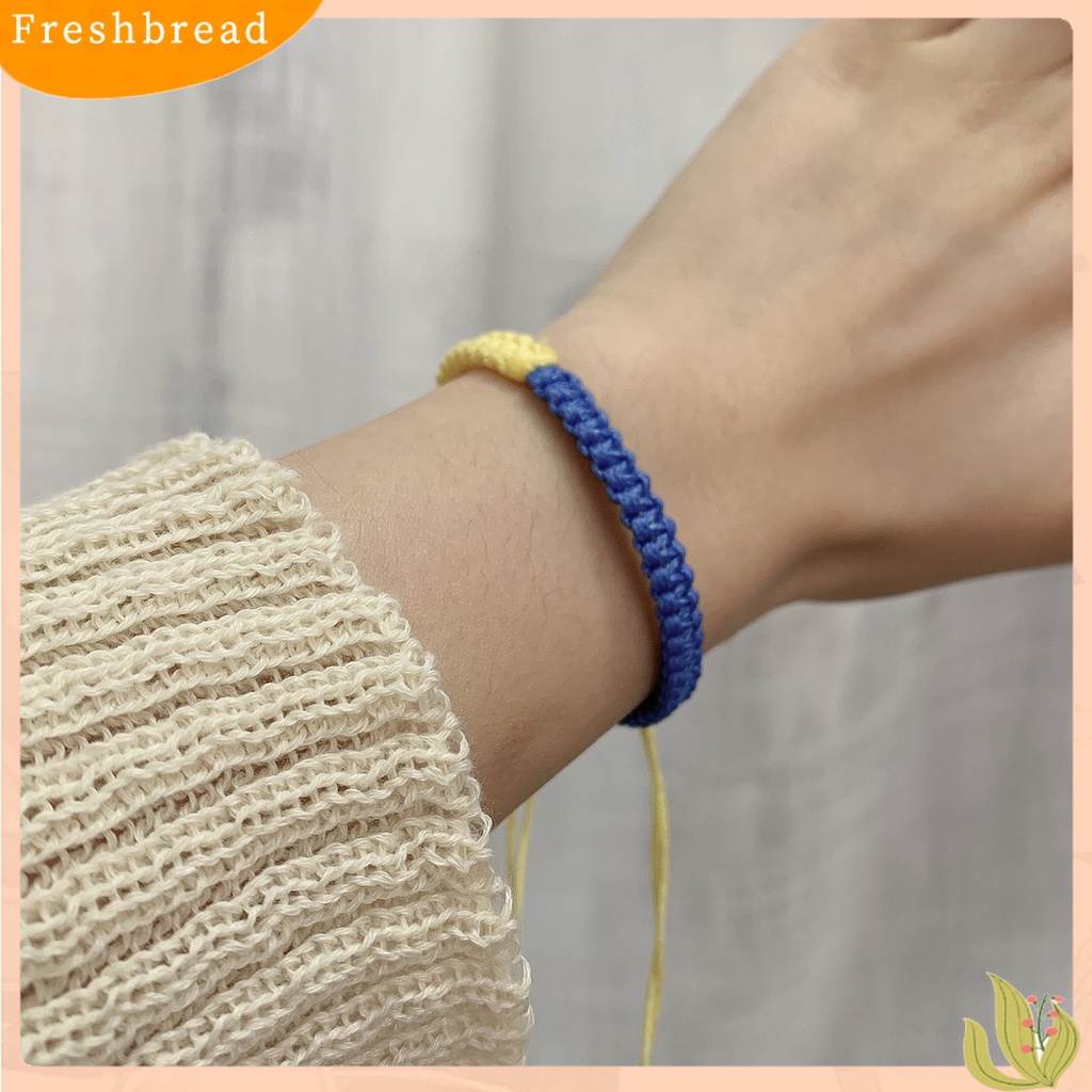 < Freshbread > Tenun Tangan Tali Kuat Dikepang Gelang Tahan Aus Gaya Etnik Biru Kuning Patchwork Adjustable Gelang Perhiasan Aksesoris