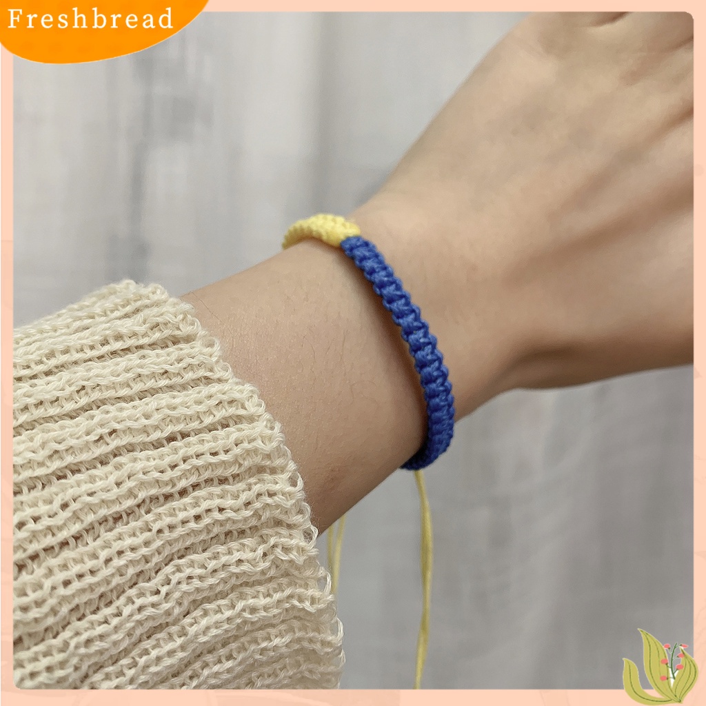 &lt; Freshbread &gt; Tenun Tangan Tali Kuat Dikepang Gelang Tahan Aus Gaya Etnik Biru Kuning Patchwork Adjustable Gelang Perhiasan Aksesoris