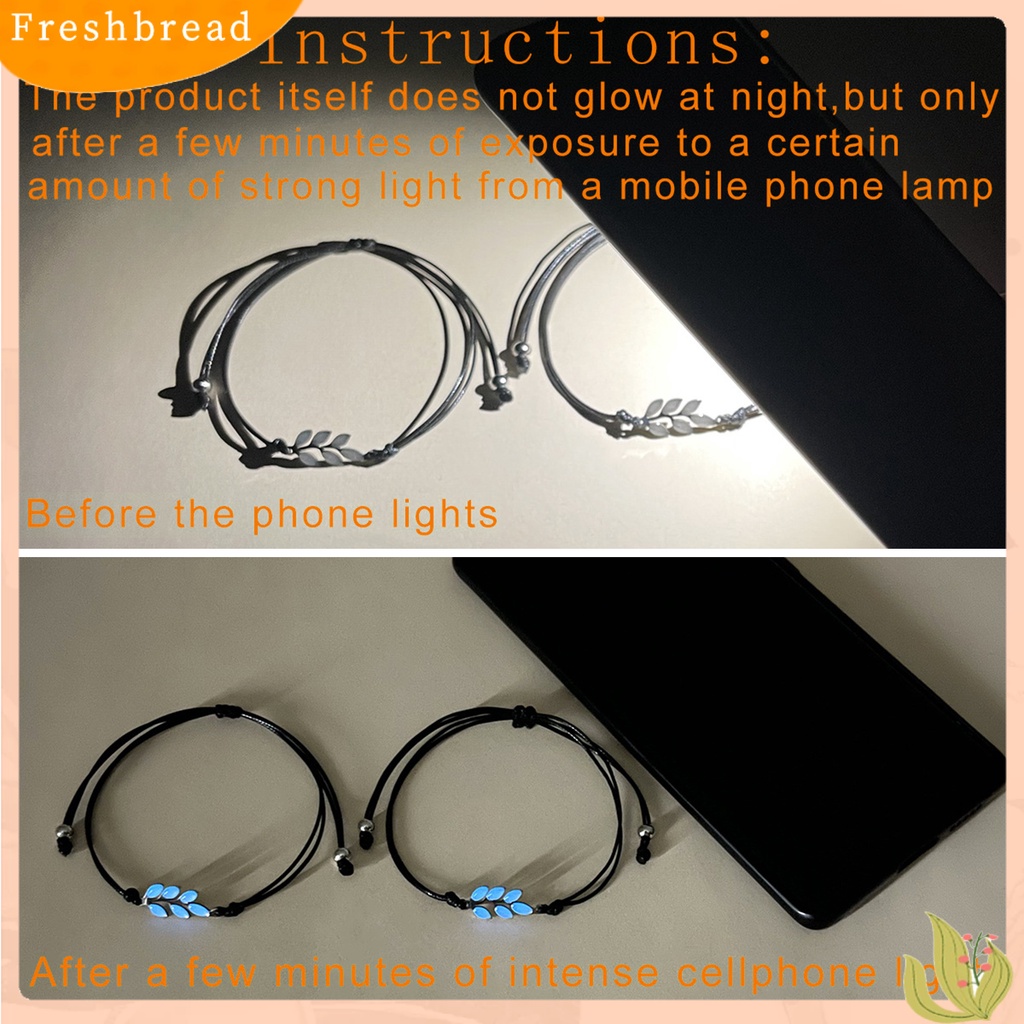 < Freshbread > 2Pcs Pesona Gelang Daun Bercahaya Menawan Buatan Tangan Hias Adjustable Dekorasi Kepribadian Cahaya Biru Neon Gelang Perhiasan Aksesori