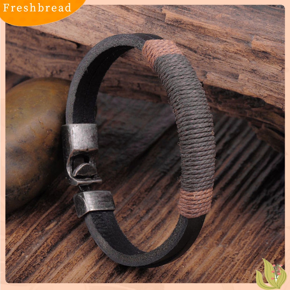 &lt; Freshbread &gt; Pria Vintage Lebar Faux Kulit Gelang Alloy Gesper Gelang Cuff Perhiasan Hadiah