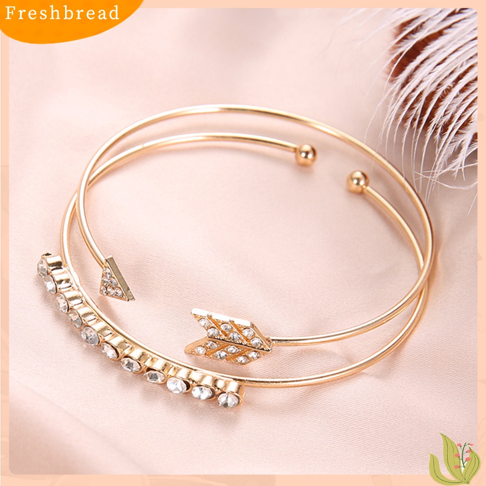 &lt; Freshbread &gt; 2Pcs/Set Mode Lingkaran Panah Berlian Imitasi Terbuka Bangle Gelang Wanita Perhiasan