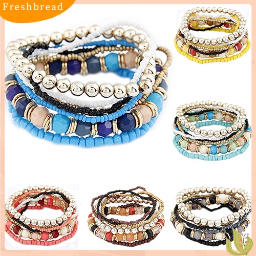 &lt; Freshbread &gt; Manik-Manik Akrilik Multilayer Gaya Bohemia Wanita Gelang Pantai Musim Panas Bangle