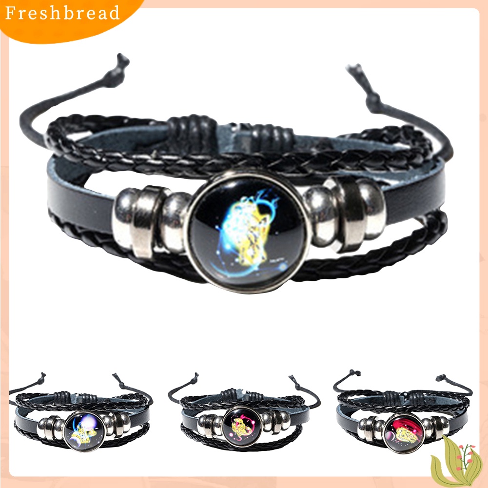 &lt; Freshbread &gt; Unisex Constellation Kaca Cabochon Pesona Multilayer Braided Luminous Bracelet