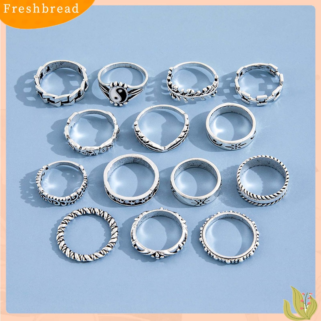 &lt; Freshbread &gt; 14 Pcs Knuckle Rings Stackable Tai Chi Wanita Indah Semua Pertandingan Jari Cincin Perhiasan Aksesoris