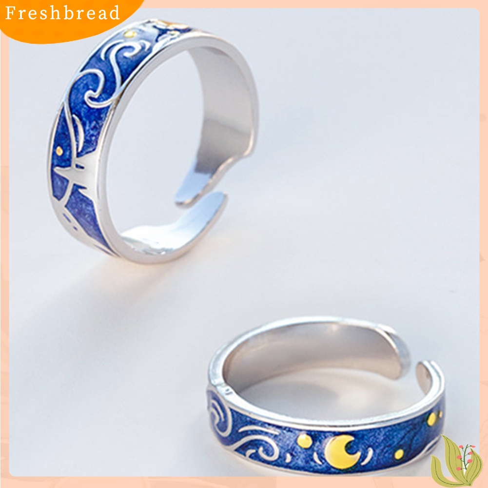 &lt; Freshbread &gt; Elegan Pria Wanita Enamel Bulan Pembukaan Jari Cincin Adjustable Pesta Perhiasan Hadiah