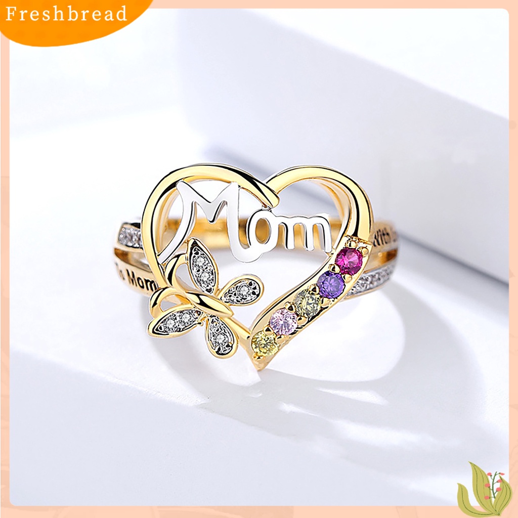 &lt; Freshbread &gt; Wanita Cubic Zirconia Romantis Bentuk Hati Ibu Surat Cincin Perhiasan Aksesori