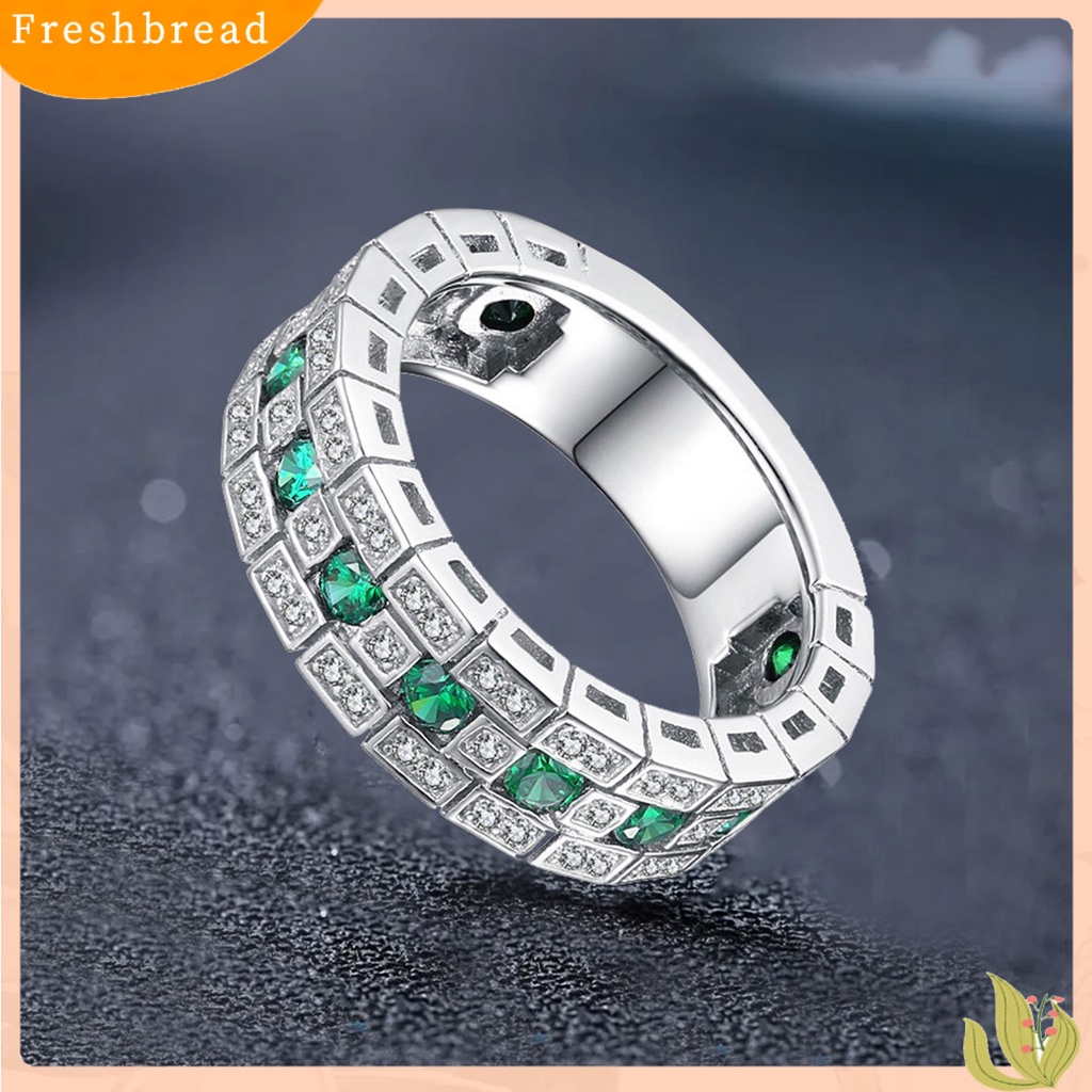 < Freshbread > Cincin Jari Bulat Lebar Perhiasan Bersinar Hijau Cincin Permata Imitasi Untuk Pesta Pernikahan Perjamuan Prom