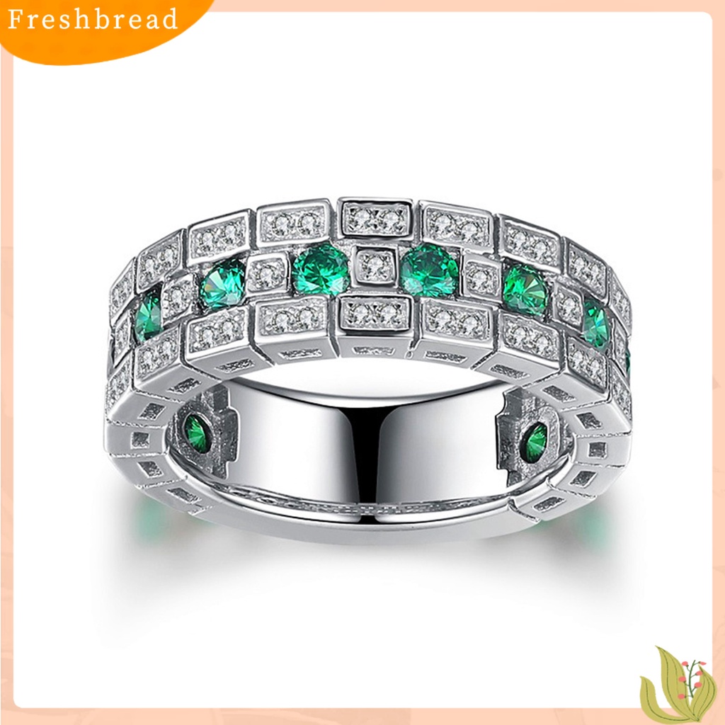 < Freshbread > Cincin Jari Bulat Lebar Perhiasan Bersinar Hijau Cincin Permata Imitasi Untuk Pesta Pernikahan Perjamuan Prom