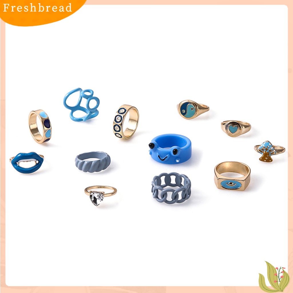 &lt; Freshbread &gt; 12Pcs Cincin Wanita Cantik Serbaguna Ringan Poles Hias Alloy Unisex Open Ring Untuk Pesta