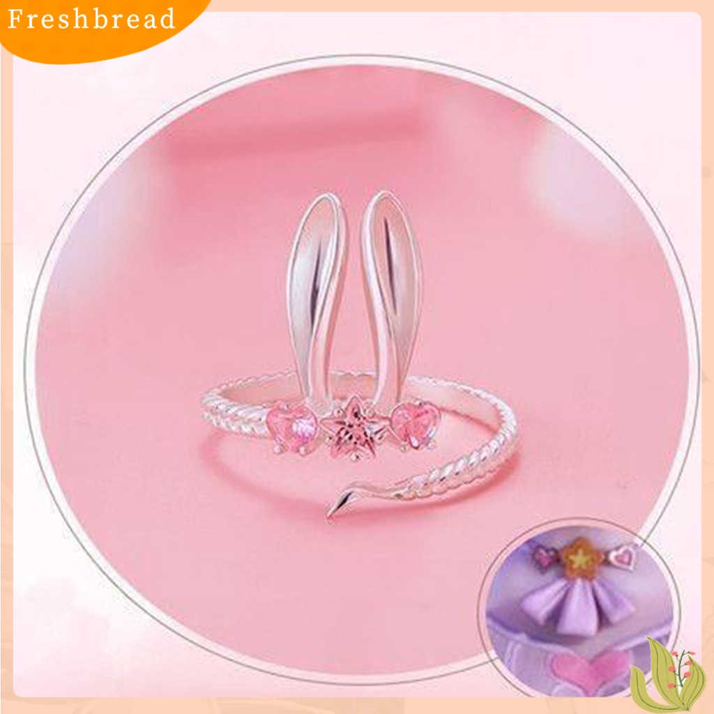 &lt; Freshbread &gt; Wanita Cincin Pembukaan Lucu Manis Hadiah Hari Valentine Merah Muda Berlian Imitasi Tertanam Kelinci Jari Cincin Perhiasan Fashion