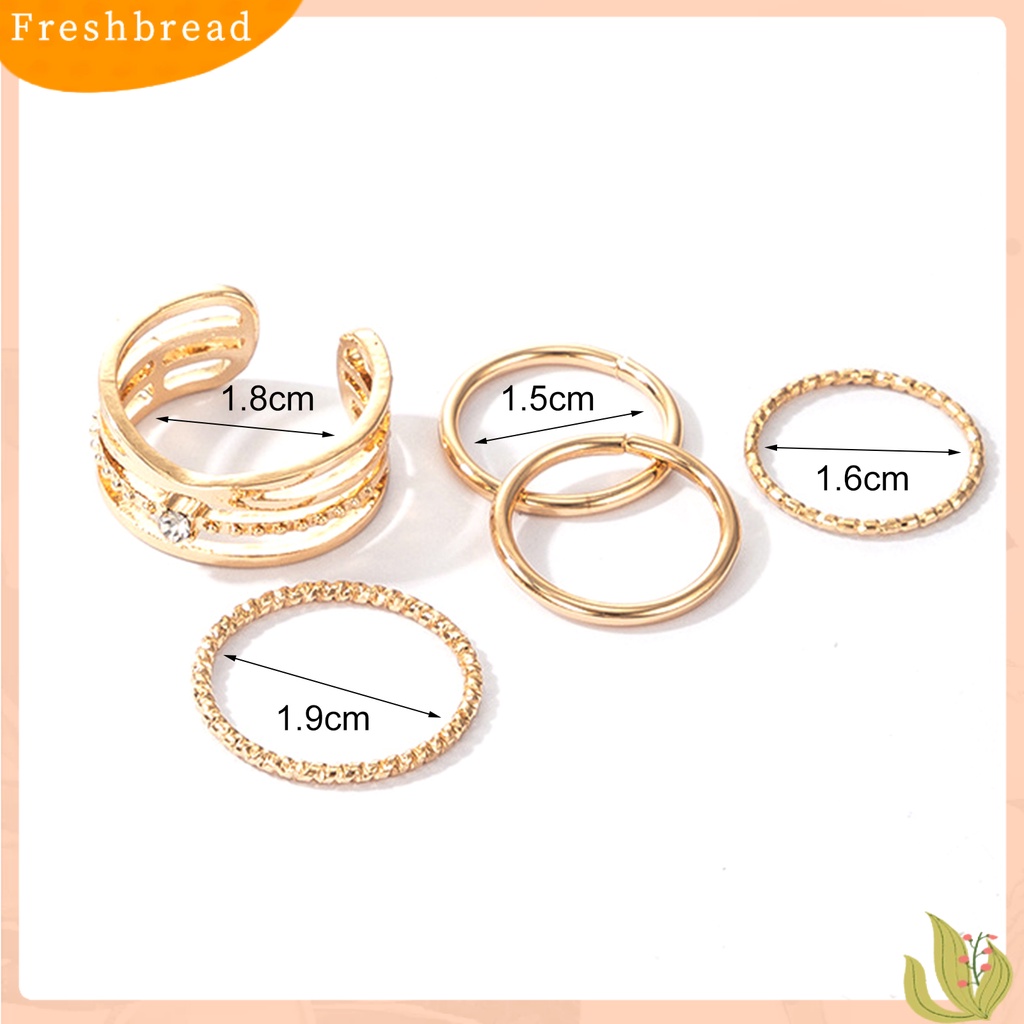 &lt; Freshbread &gt; 5Pcs/Set Cincin Ringan All-matched Warna Emas Shiny Joint Ring Untuk Pernikahan