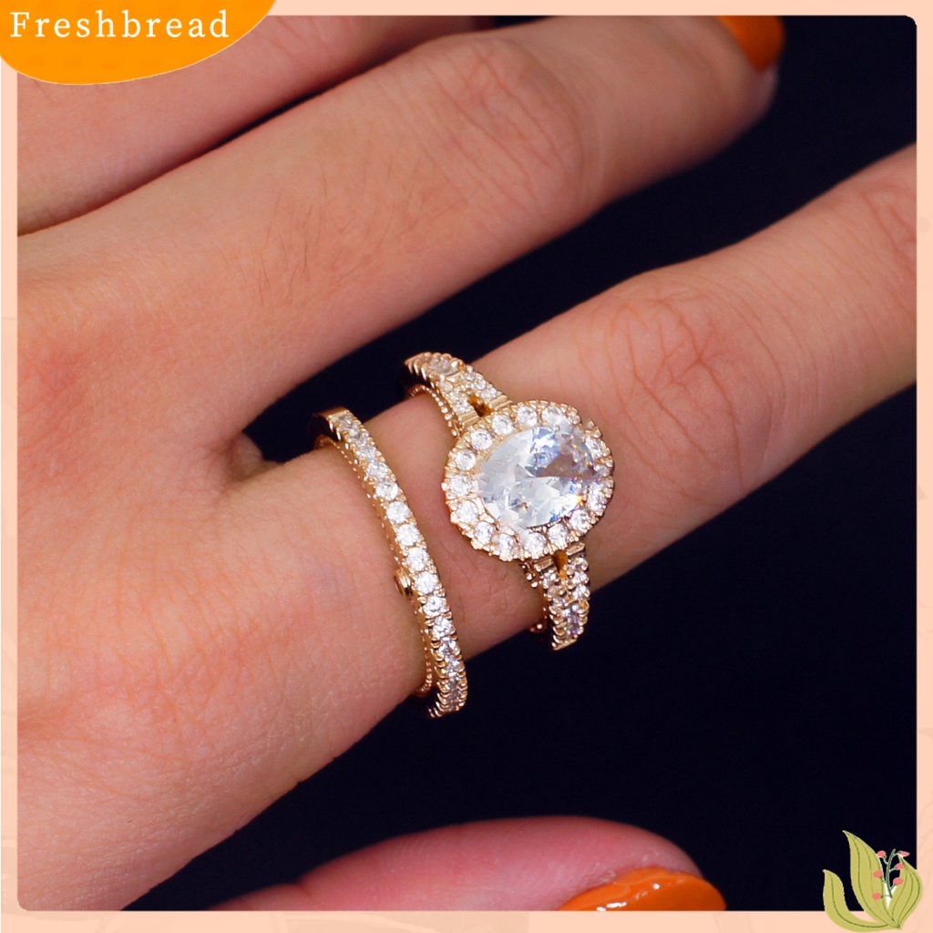 &lt; Freshbread &gt; 2Pcs Wanita Cincin Vintage Mengkilap Elektroplating Geometris Berkilau Dekorasi Duawarna Telur Angsa Permata Imitasi Pernikahan Pertunangan Cincin Perhiasan Hadiah Untuk Anniversary