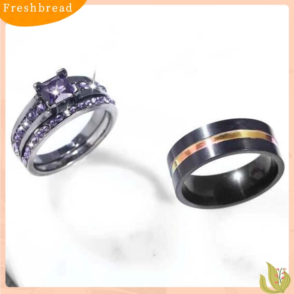 &lt; Freshbread &gt; 3Pcs/Set Cincin Pasangan Lebar Permukaan Halus Alloy Cubic Zirconia Garis Tipis Jari Rings Perhiasan Fashion