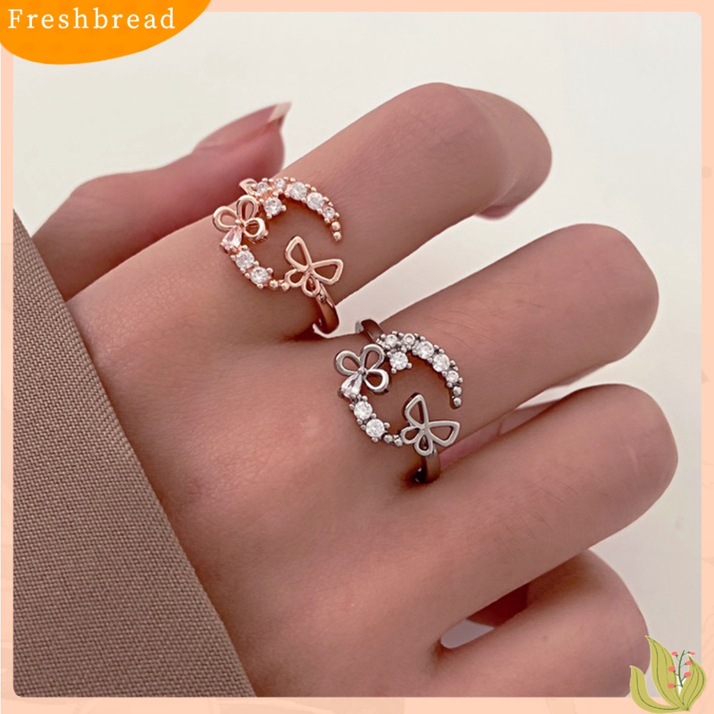 &lt; Freshbread &gt; Knuckle Ring Cubic Zirconia Geometris Electroplating Kepribadian Yang Dapat Disesuaikan Dekoratif Hypoallergenic Mewah Kupu-Kupu Terbuka Cincin Perhiasan Aksesori