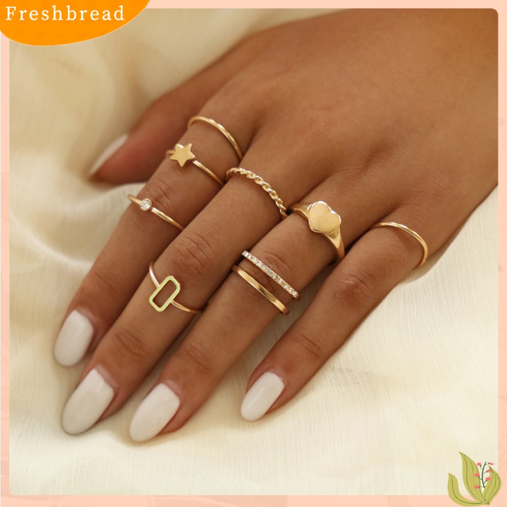 &lt; Freshbread &gt; 8Pcs Cincin Jari Bintang Berujung Lima Berlian Imitasi Perhiasan Electroplating Geometris Cincin Hadiah Ulang Tahun