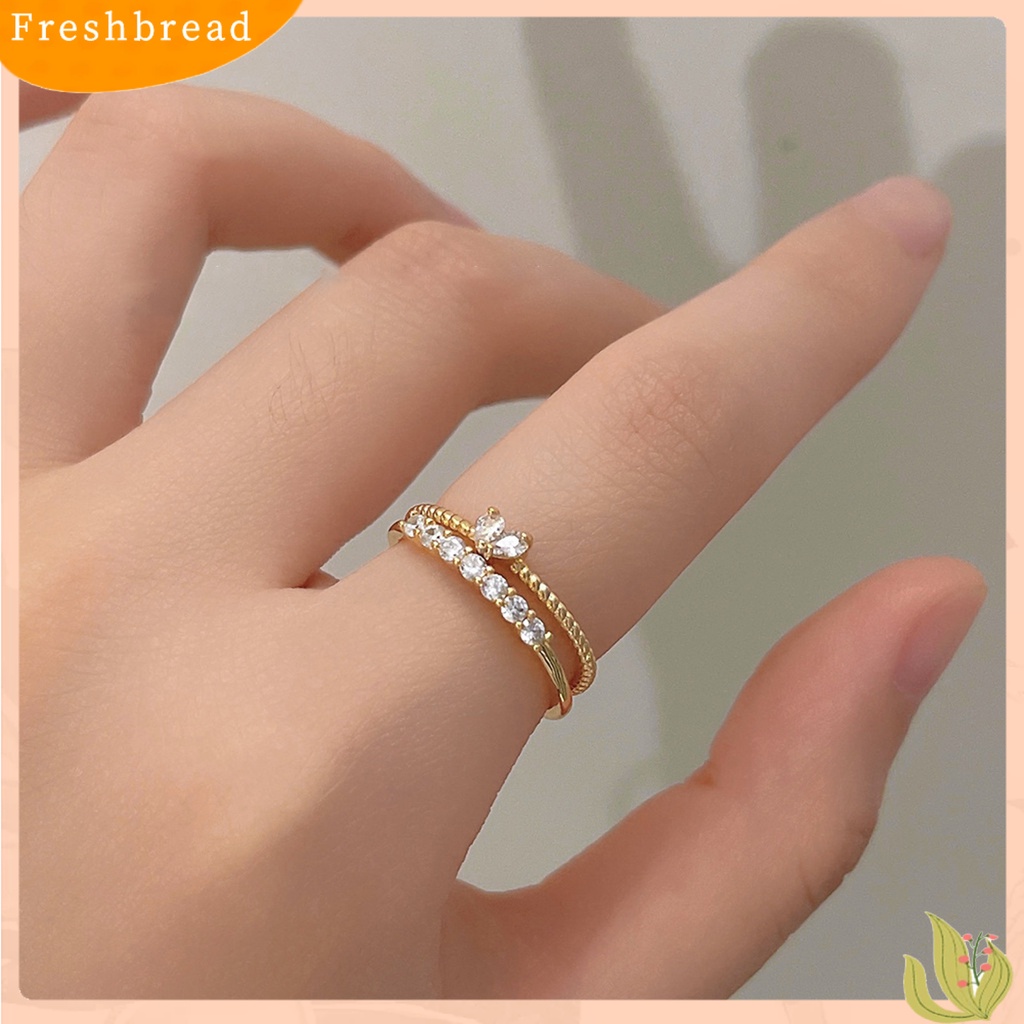 &lt; Freshbread &gt; Wanita Cincin Pembukaan Minimalis Elegan Mewah Emas Berlian Imitasi Tertanam Cinta Hati Jari Cincin Fashion Perhiasan