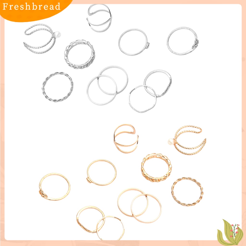 &lt; Freshbread &gt; 10Pcs Cincin Buku Jari Dapat Ditumpuk Tahan Lama Wanita Vintage Semua Pertandingan Jari Cincin Aksesoris Perhiasan