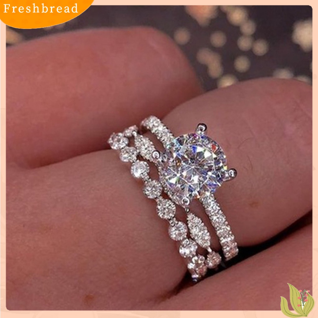 &lt; Freshbread &gt; Wanita Cincin Tiga Lapisan Berlian Imitasi Perhiasan Fashion Penampilan Indah Jari Cincin Untuk Pernikahan