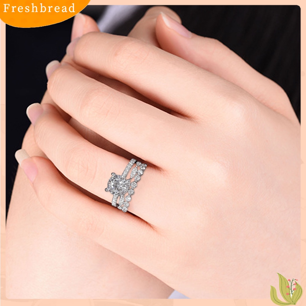 &lt; Freshbread &gt; Wanita Cincin Tiga Lapisan Berlian Imitasi Perhiasan Fashion Penampilan Indah Jari Cincin Untuk Pernikahan