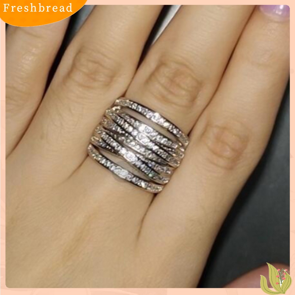 < Freshbread > Wanita Berlian Imitasi Bertatahkan Multilayer Cincin Jari Silang Perhiasan Pertunangan Pernikahan