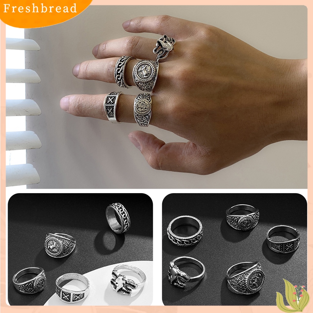 &lt; Freshbread &gt; 5Pcs/Set Cincin Buku Jari Pola Halus Geometris Mewah Retro Electroplating Dekorasi Perhiasan Pria Vintage Gothic Knuckle Joint Rings Untuk Pesta