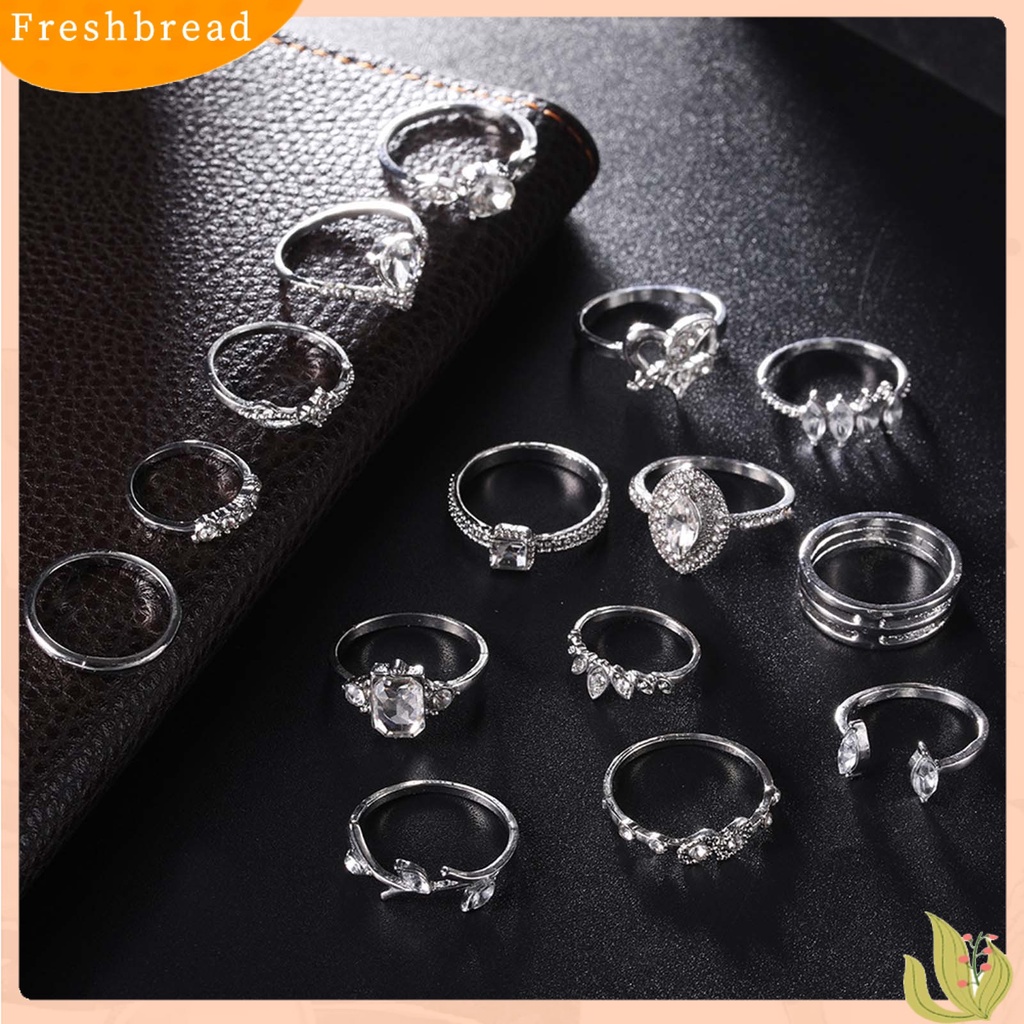 &lt; Freshbread &gt; 15Pcs/Set Cincin Jari Individualitas Kreatif Alloy Pola Berbeda Berlian Imitasi Rings Untuk Kehidupan Sehari-Hari