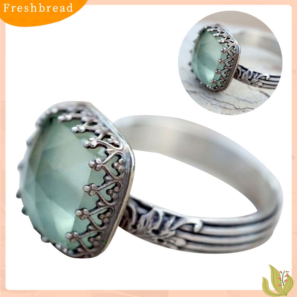 &lt; Freshbread &gt; Wanita Vintage Square Faux Moonstone Perhiasan Perjamuan Cocktail Engagement Ring