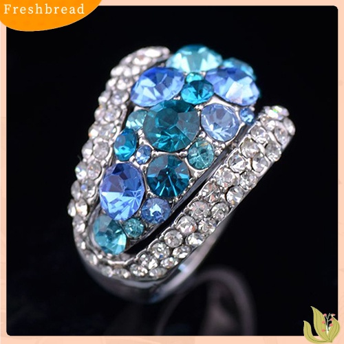 &lt; Freshbread &gt; Cincin Kristal Bening Wanita Lapis Emas 9K Berlian Imitasi Perhiasan Pernikahan Ukuran 6-9
