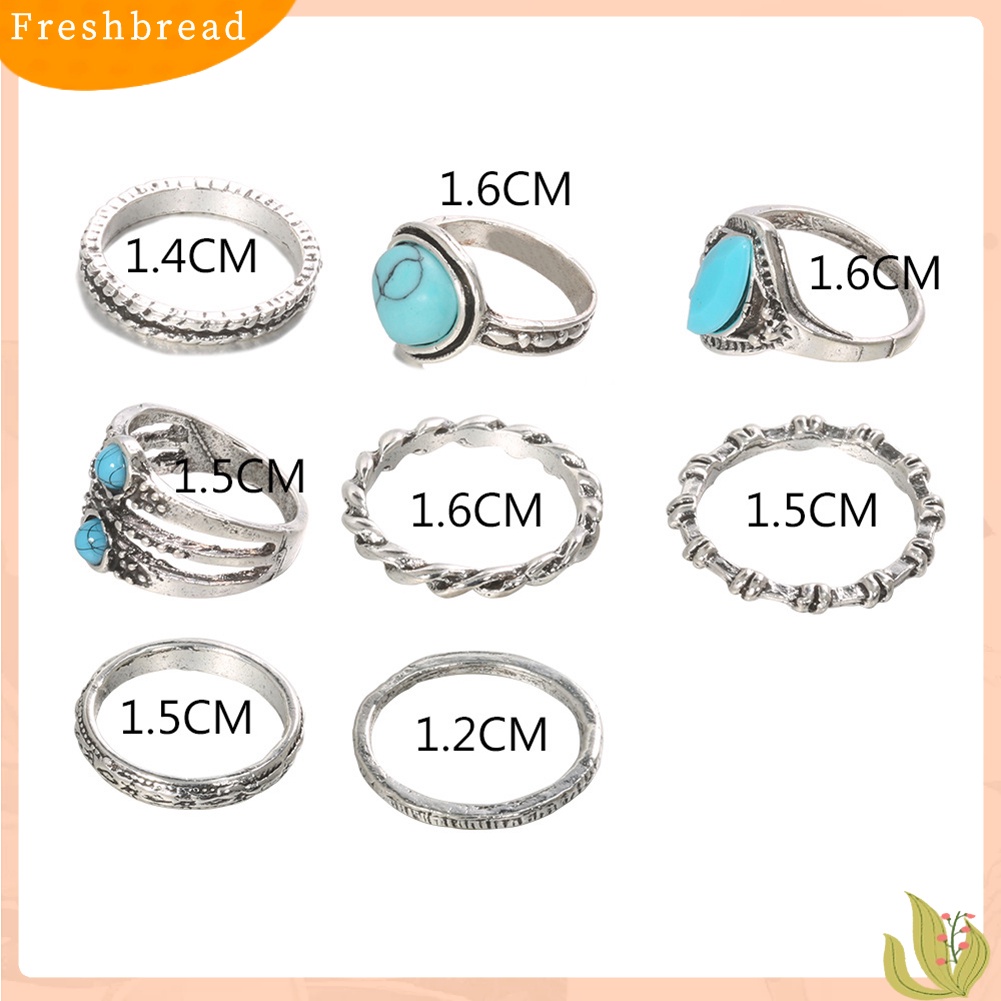 &lt; Freshbread &gt; 8Pcs Wanita Retro Bohemian Imitasi Turquoise Hias Lingkaran Jari Cincin Perhiasan Hadiah