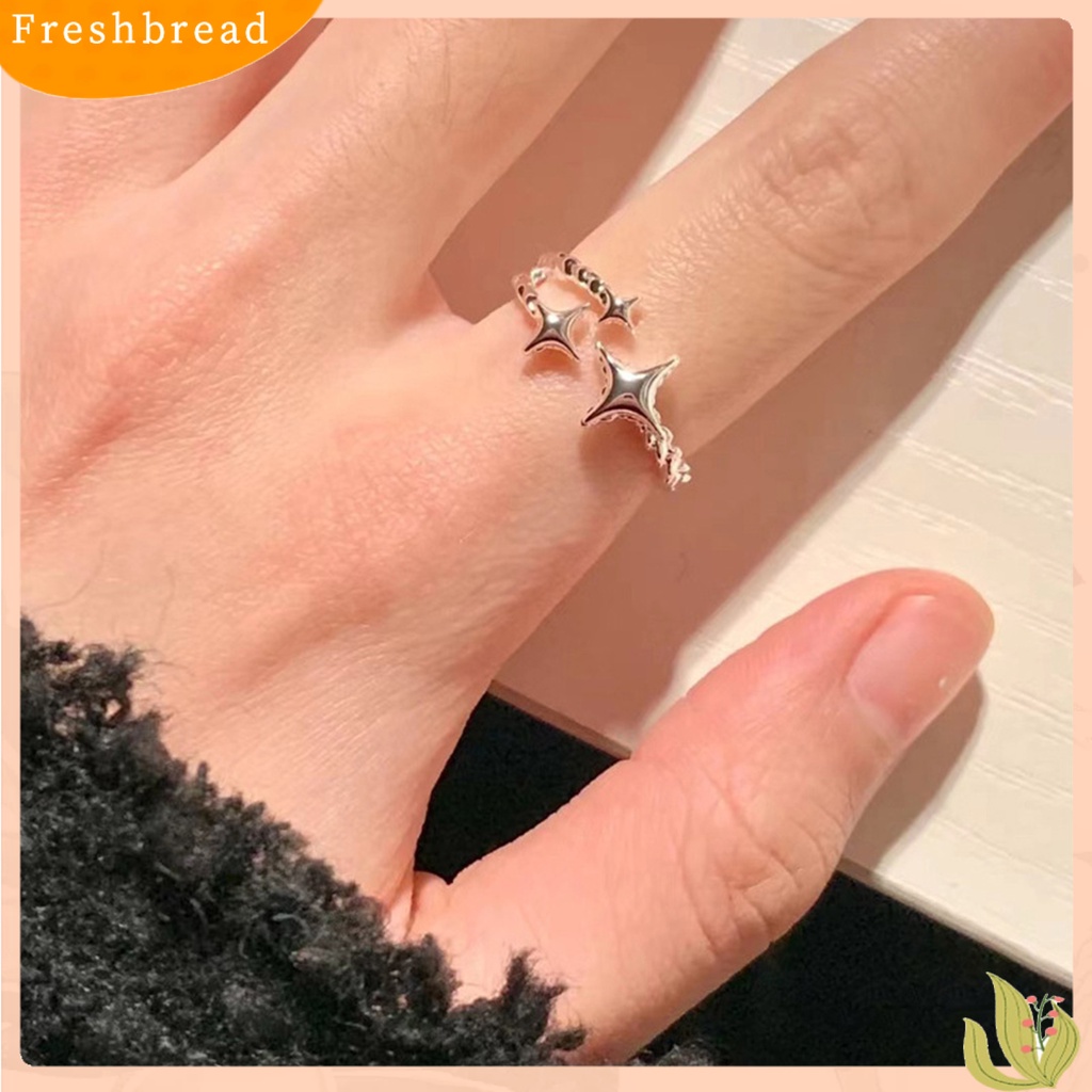 &lt; Freshbread &gt; Wanita Cincin Pembukaan Dapat Disesuaikan Bergelombang Elegan Manis Keren Berujung 4 Bintang Jari Cincin Perhiasan Fashion