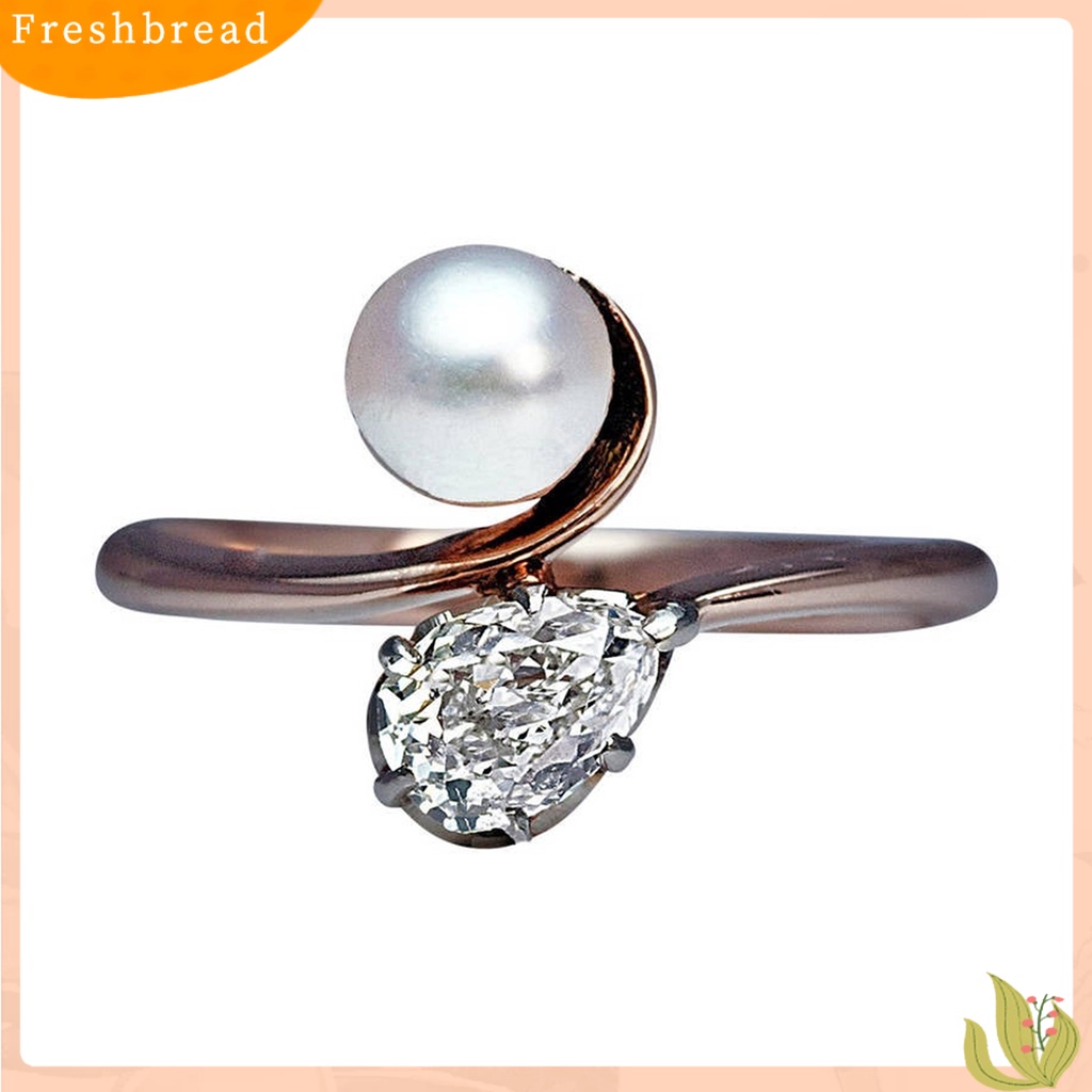 &lt; Freshbread &gt; Menawan Kulit-Menyentuh Cincin Lady Tembaga Faux Pearl Cubic Zirconia Finger Band Perhiasan Aksesori