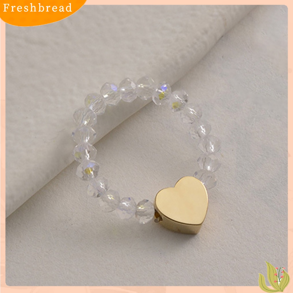 &lt; Freshbread &gt; Ladies Bead Ring Lucu Cinta Hati Bintang Cincin Dekorasi Elegan Perhiasan Aksesoris Fashion Putih Hitam Manik-Manik Jari Cincin Hadiah Anniversary