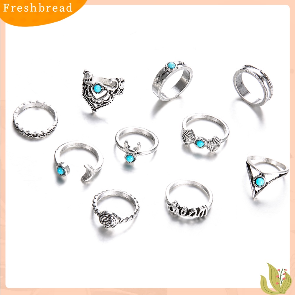 &lt; Freshbread &gt; Wanita Bohemia Palsu Turquoise Fingers Knuckle Rings Perhiasan Pesta Pernikahan