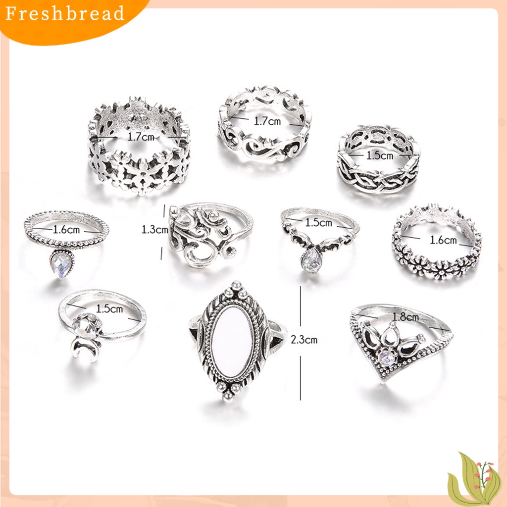 < Freshbread > 10 Pcs Wanita Buku Jari Cincin Bulan Berongga Keluar Bohemian Stackable Rings Perhiasan Aksesoris