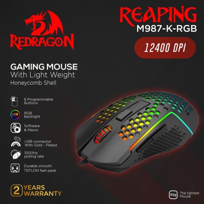 Mouse Redragon M987 Gaming Honeycomb Lightweight RGB REAPING - M987-K