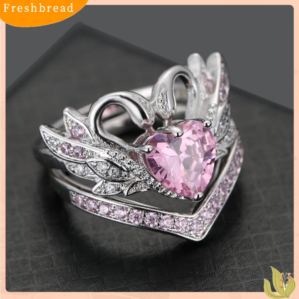 &lt; Freshbread &gt; Sepasang Bentuk Angsa Wanita Cincin Cubic Zirconia Alloy Hati Berongga Shiny Finger Ring Perhiasan Aksesori