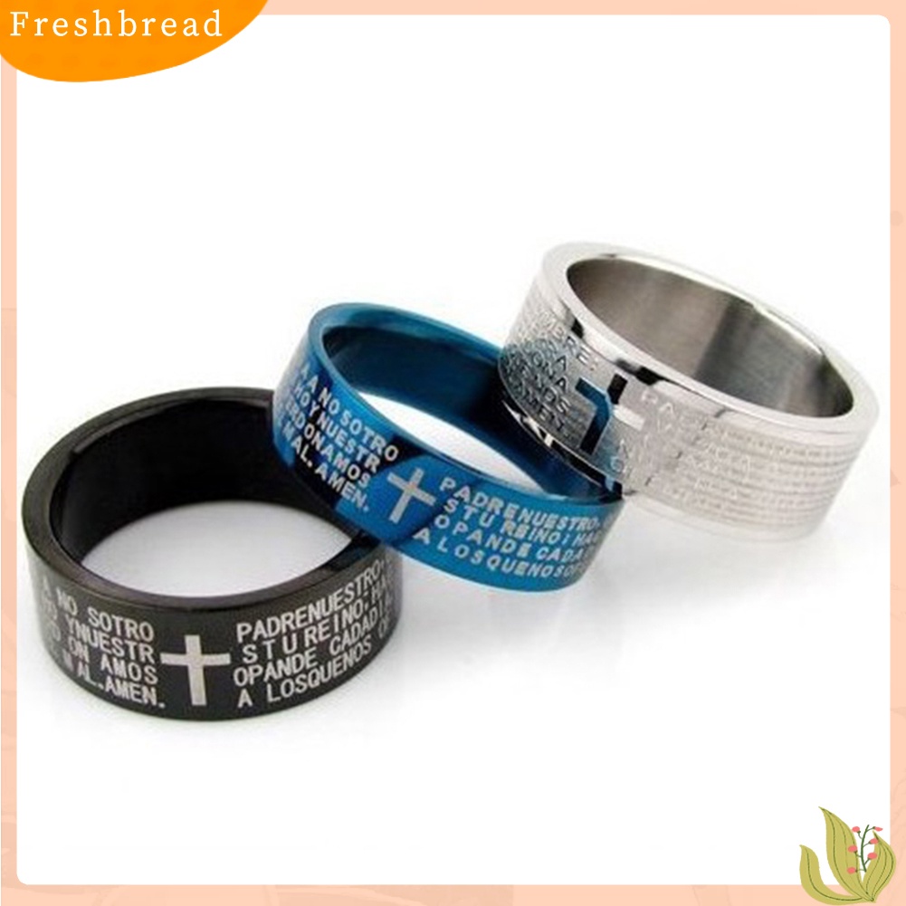 &lt; Freshbread &gt; Couple Titanium Steel Cross Alkitab Text Jari Cincin Hadiah Aksesori Perhiasan Pesta